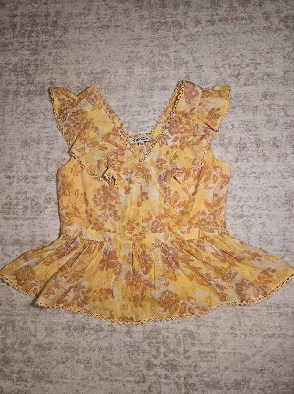 Nanette Lepore Yellow Floral Ruffle Peplum Camisole